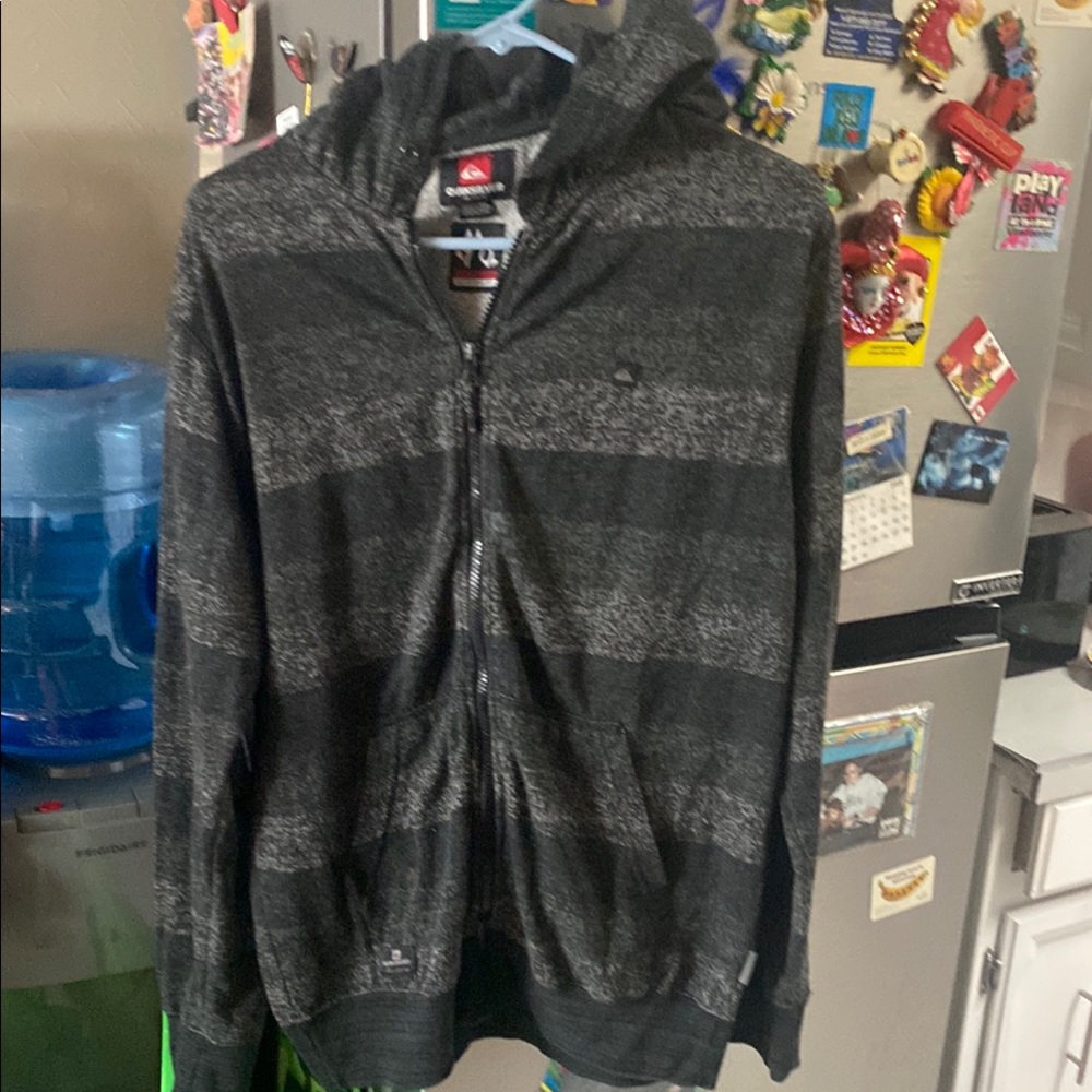 Quiksilver Black and Gray Zip Up Sweater